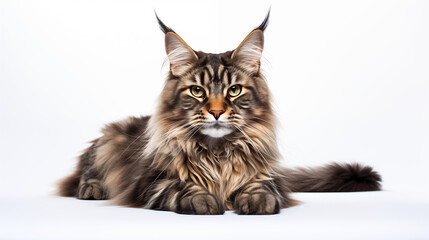 Photograph Maine coon cat on white background  - obrazy, fototapety, plakaty