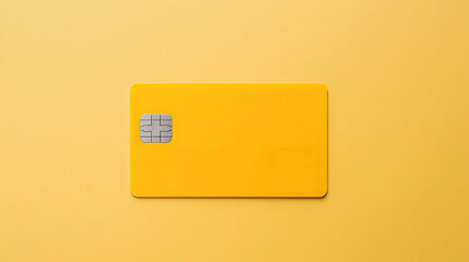 Yellow credit card placed on a flat surface with a minimalist backdrop.