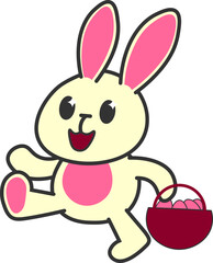 Cute Bunny With Basket Of Easter Eggs