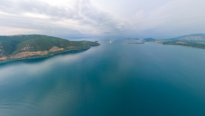 Fototapeta na wymiar Igoumenitsa, Greece. The ferry enters the port. Aerial view
