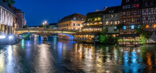 Le Petite France, the most picturesque district of old Strasbourg. Houses with reflection in waters...