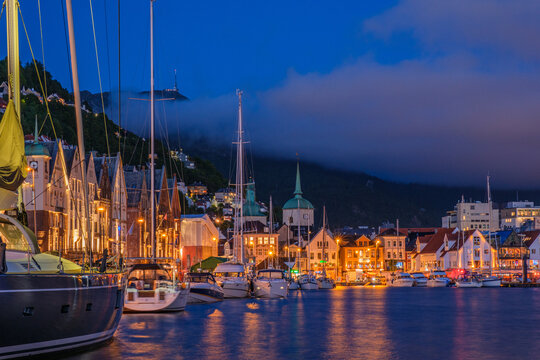 Fishing village in Bergen, nature, sea, boat landscapes day and night photos