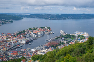 Fototapeta premium Fishing village in Bergen, nature, sea, boat landscapes day and night photos