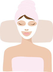 Beautiful woman wearing facial mask sleeping in spa treatment salon. Facial spa design concept background