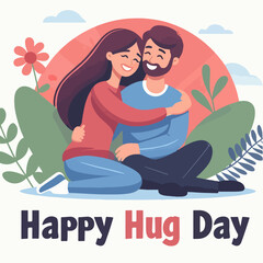 vector hand drawn flat hug day illustration. vector characters of a mother and father hugging their childs in a simple and minimalist flat design style
