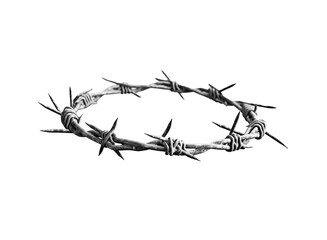Close Up of a Crown of Barb Wire Thorns on Transparent Background
