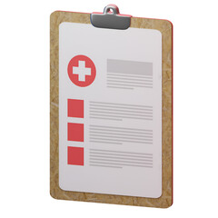 3D medical clipboard paper transparent background
