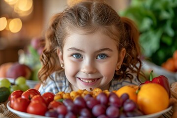 Fototapeta na wymiar young kid with a plate full of fruits