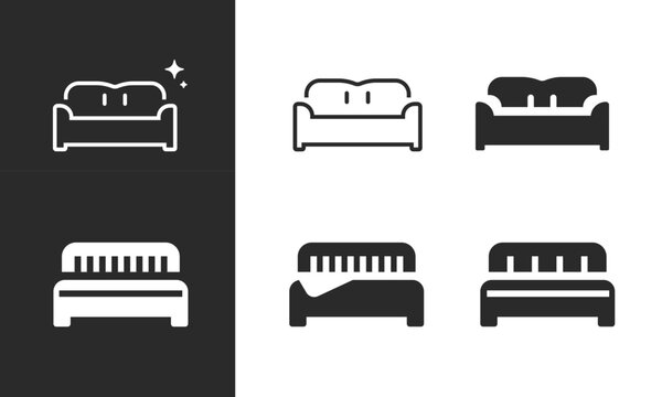 Bed sofa icon simple vector graphic set, bedroom hotel idea illustration simple glyph logo symbol, couch line outline art stroke pictogram shape silhouette black white minimal sign image clipart