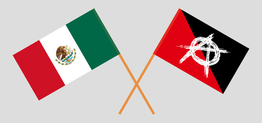 Crossed flags of Mexico and anarchy. Official colors. Correct proportion