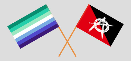 Crossed flags of gay men pride and anarchy. Official colors. Correct proportion