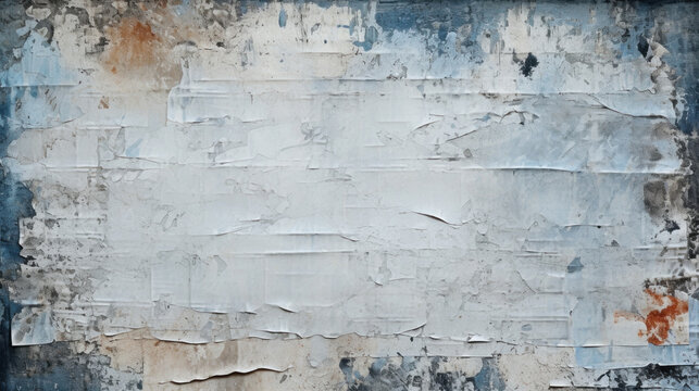 Close-up of a textured wall with layers of peeling paint revealing the passage of time.