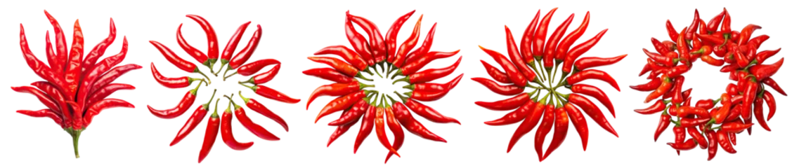 Gordijnen Set of fire flame or burning sun shaped red hot chili peppers, cut out © Yeti Studio