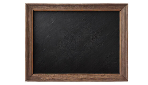 Empty blackboard with wooden frame isolated on transparent background.