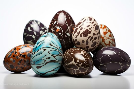 chocolate eggs on white background. Generative AI