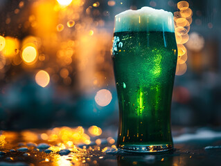 Prime Lens Capture of Frothy Green Beer with Crisp Film Style