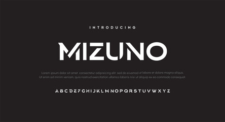 Mizuno Modern abstract digital alphabet font. Minimal technology typography, Creative urban sport fashion futuristic font and with numbers. vector illustration - obrazy, fototapety, plakaty