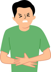 illustration of man suffering from stomach ache symptom or Concept Illustration about hygiene and health