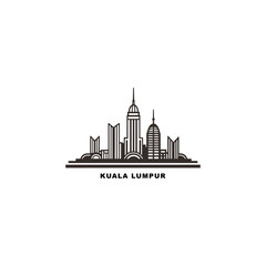 Kuala Lumpur city cityscape skyline panorama vector flat modern logo icon. Malaysia megapolis emblem idea with landmarks and building silhouettes. Isolated thin line graphic