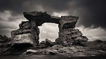 Black and white picture of an arch stormy delicate AI Generated pictures