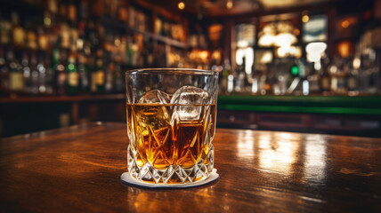 Classic Glass of Whiskey in a Pub