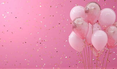 valentine's day white gold glitter and pink balloons over a pink background