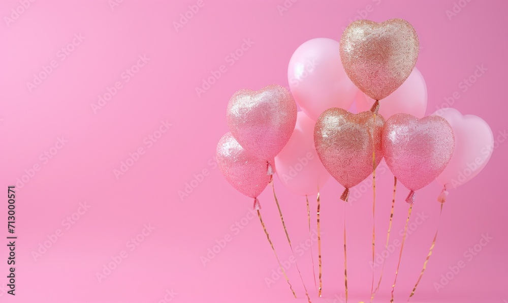 Wall mural valentine's day white gold glitter and pink balloons over a pink background