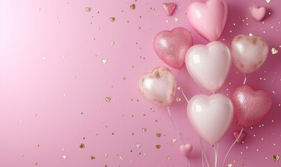 valentine's day white gold glitter and pink balloons over a pink background