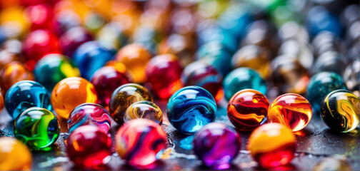 close up of colorful marbles beads - obrazy, fototapety, plakaty