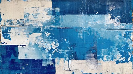 Generative AI, vintage grunge blue and white collage background. Different textures and shapes	
 - obrazy, fototapety, plakaty