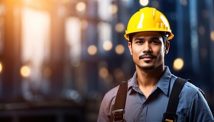 Construction worker wearing safety helmet