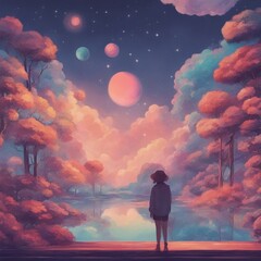 Obraz na płótnie Canvas Spacey Melodies: A Chill Indie Music Experience in Lofi Ambient Abstract