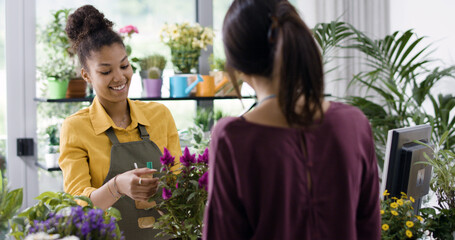 Woman working in a flower shop