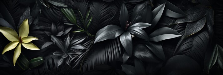 Abstract tropical leaf texture background with black leaves and copy spacedark nature concept.