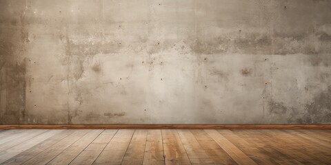 Vintage concrete wall and rough wooden floor for an idea - obrazy, fototapety, plakaty