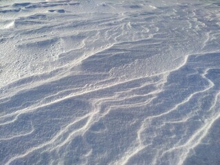 Snow surface closeup, white desert