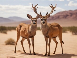 Naklejka na ściany i meble couple of deers in the desert