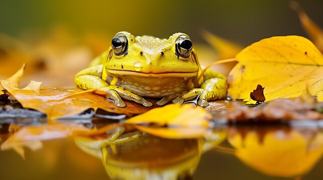 Close up bullfrog portrait  captivating wildlife photography of green amphibian in natural habitat