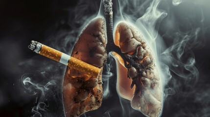 Shape of lungs and cigarettes on black background - obrazy, fototapety, plakaty
