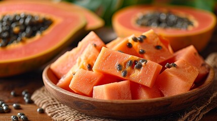Elevate your snack game with the goodness of ripe papaya pieces, generously featuring the flavorful seeds.