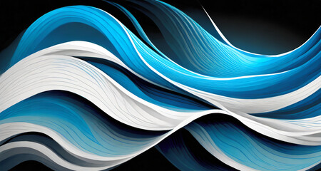 abstract blue wave background, abstract blue background, Blue and white abstract wave on black background, wallpaper.