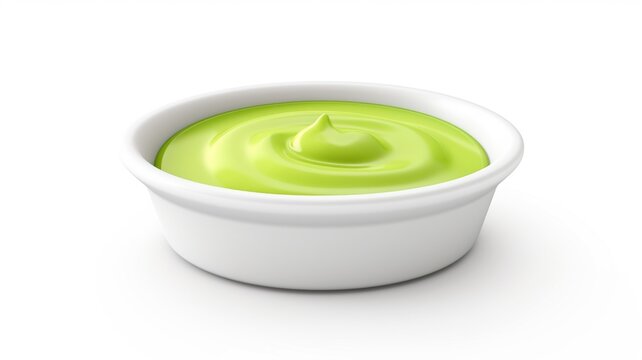 Cartoon bowl green condiment white background AI Generated pictures