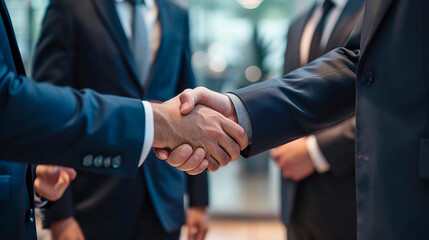 handshake of men in business suits, hands in close-up. the concept of negotiations.