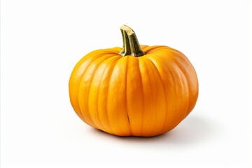 Obraz premium Isolated single orange pumpkin on white background for autumn designs and decorations.