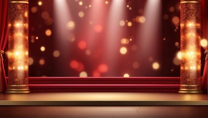 Empty stage with volumetric lights and smoke on a background