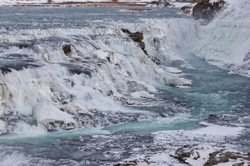 Gullfoss waterfall in Iceland in winter conditions