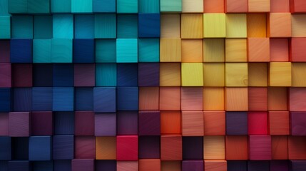 Fototapeta premium Vibrant spectrum of multicolored wooden blocks - creative and diverse background