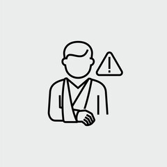 Injured Man with Broken Arm in Bandage Vector Line Icon