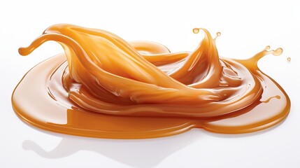 Caramel sauce splash isolated on white background for food photography and design projects.