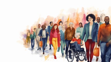 Inclusive community: diverse illustration featuring people of various genders, races, ages, and lifestyles

 - obrazy, fototapety, plakaty